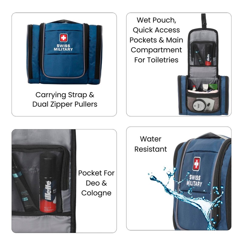 Swiss Military Toiletry Bag | Toiletry Bag, Blue, L, Professional,