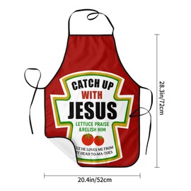 Shuwekk Christian Apron for Men Women, Funny Christian Cooking Kitchen Grilling Coffee Apron, Adjustable Bib Aprons with Extra Long Ties, Catch with Jesus, Red