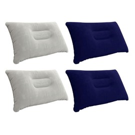 Kellegour Pack of 4 Inflatable Camping Cushions, Flocking Air Cushion, Blue and Grey, Inflatable Travel Cushion, Air Cushion, Beach Cushion, Camping Cushion for Office, Weekend Trip, Beach Holiday,