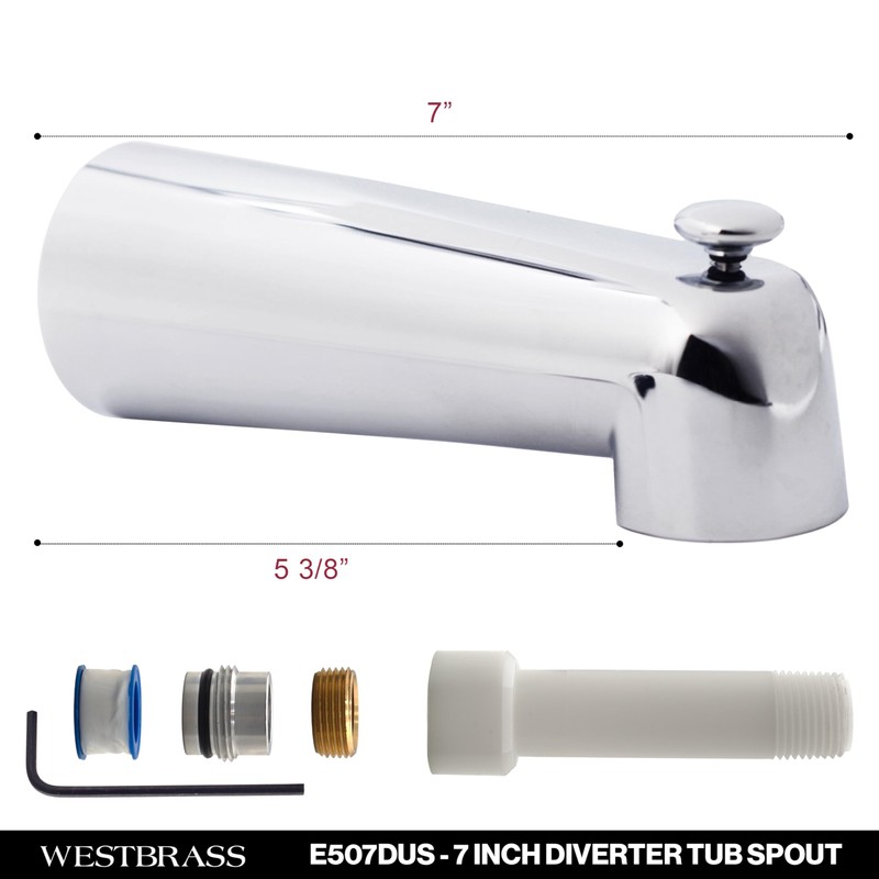 Westbrass E507DUS-26 Universal Fit 7" Diverter Tub Spout, Zinc, Polished