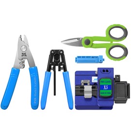 BAOSHLA（5-piece kit）Fiber optic Termination tool kit X5 Optical Fiber Cleaver with 3 Port Stripper For 125μm-250μm and 3.0 mm x 2.0 mm Optical Stripper and Cable Cutter Scissors for Fiber Optic Shears