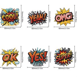 Meecaa 6 Pack Word Fridge Diamond Art Magnets Diamond Art Kit Diamond Painting Stickers for Adults DIY Home Decor (Word)