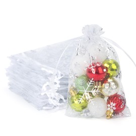 Yesaler Organza Bags Snowflake Christmas Organza Bags with Drawstring for Gift Decoration Pack of 100 (White, 10 x 15 cm)