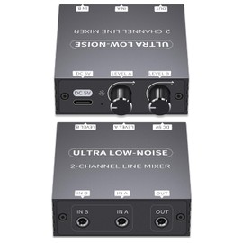 2 Channel Stereo Audio Mixer, 3.5mm Mini Audio Mixer Line Mixer, Low-Noise DC 5V Support Music Creation, Sub Mixing, Live Broadcast, As Guitars, Bass, Keyboards Mixer