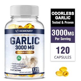 Xemenry Odorless Garlic 3000MG, Non-GMO - Gluten Free, 120 Dietary Capsules