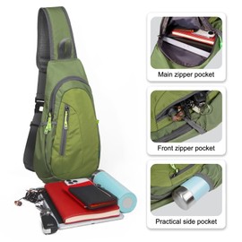 TITECOUGO Lightweight Chest Bag Small Shoulder Bag Lightweight Crossbody Backpack for Men Women and Children Shoulder Bag for Sports and Outdoor Use, Army Green / Grass Green