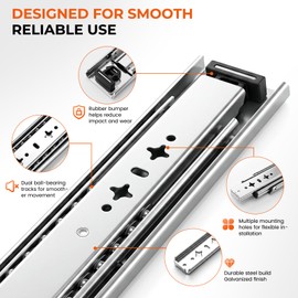 20-Inch Heavy Duty Drawer Slides for Kitchen Cabinets, 250 lb Side Mount Full Extension Ball Bearing Rails, Drawer Glides for Pantry and File Cabinets, 53mm Wide Steel Silver Slide, 1 Pair