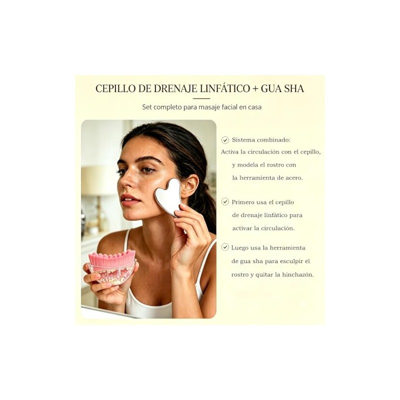 Guibell Set Cepillo Linfático y Gua Sha para Masaje Facial