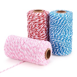 Cheriswelry 109.36 Yards 2mm Twine Cotton String Macrame Twine Ribbon Cord Red Pink Blue Gift Wrapping String for DIY Christmas Jewelry Making Sewing Crafts (3 Rolls)