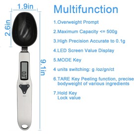 OBEST Kitchen Digital Measuring Spoon Food Scale, Digital Multi-Function Small Digital Spoon Scale, Weight from 0.1 Grams to 500 Grams Support Unit g/oz/gn/ct (Include 2 AAA Batteries)-LCD Display