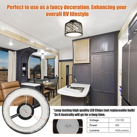 Facon 8-1/2'' LED RV Pendant Dining Table Light with Switch, Decorative Fabric RV Dinette Light Fixture, 12V DC Interior Light for RV Motorhome Camper Trailer, 4000K Cool White