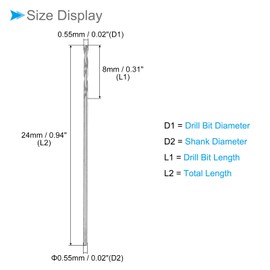 CoCud Micro Drill Bit 0.55 mm Drill Bit Diameter 24 mm Total Length 6542 High Performance Steel Fully Grounding Turning Drill Bit - (Use: for Copper Metal Wood) Pack of 10