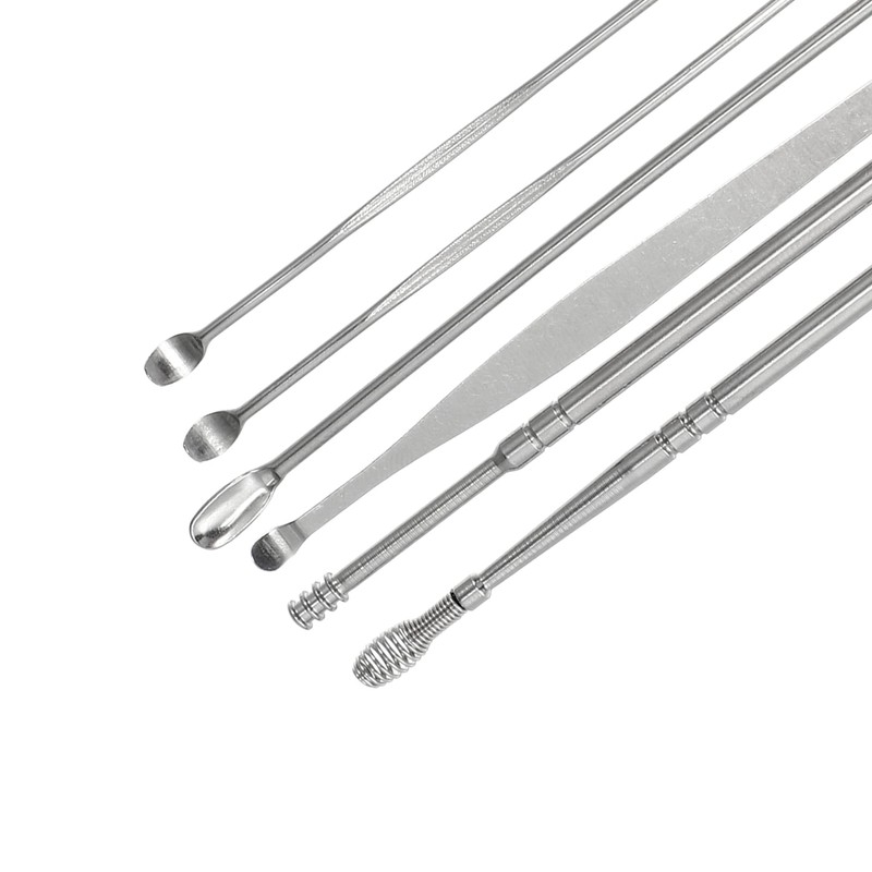 VOCOSTE 耳掃除道具セット ステンレス鋼 イヤークリーナー イヤーケアセット フェイクレザーパッケージ付き ブラウン 6個