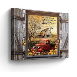 Farmhouse Canvas Wall Art Red Old Trucks Picture Kitchen Wall Decor Rustic Sunflowers Country Painting for Bedroom Bathroom Living Room Prints Artwork Framed 12"x16"