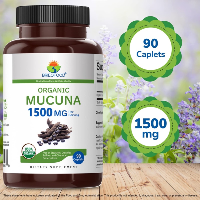 Brieofood Organic Mucuna 1500mg, 45 Servings, Vegetarian, Gluten Free, 90