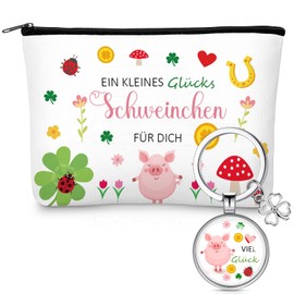 Xuniea Good Luck Gift Set Clover Leaves Lucky Charm Keyring Lucky Pig Cosmetic Bag Courage Thank You Gift for Friend Birthday Christmas Farewell Gift Colleagues, As shown in the picture