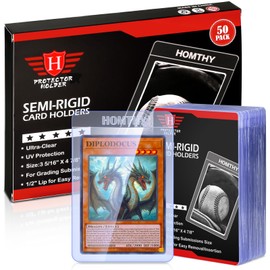 50ct Semi Rigid Card Holders for Trading Cards, Card Sleeves with 1/2" Lip Baseball Card Protector for PSA, BGS, CSG Graded Card Submissions for Standard Card Collection and Display
