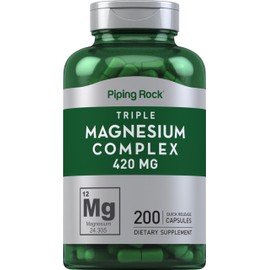 Piping Rock Triple Magnesium Complex | 420 mg | 200 Capsules | Magnesium Oxide, Citrate, and Aspartate Supplement | Non-GMO, Gluten Free