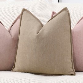 MADIZZ Textured Chenille Throw Pillow Covers Set of 2 Super Soft Decorative Pillow Covers Boho Cushion Covers Modern Farmhouse Home Decor for Sofa Bedroom 20x20 inch Light Taupe