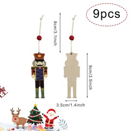 Andiker 9 Pcs Christmas Nutcracker Ornaments Set, Wooden Nutcracker Soldier Handcraft for Xmas Tree Hanging Decorations