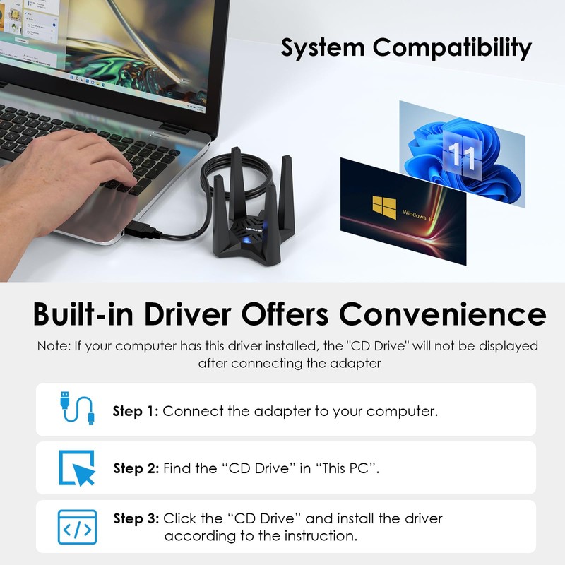 USB WiFi Adapter for Desktop PC, AX1800 WiFi Adapter Dual