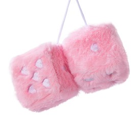 Heart Embroidered Baby Pink Fuzzy Plush Dice - 3-Inch Decorative Car Mirror Hanging Ornaments, Soft Foam, Easy Install, Great Gift Idea (Baby Pink)