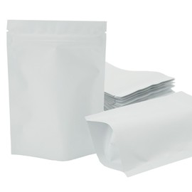 4CP 100 Pack 4.7''x7.1'' Stand Up Mylar Bags,White Smell Proof Pouch, Reusable Resealable Foil Mylar Bags for Packaging, Aluminum Foil Stand-up Zipper Packaging Bags