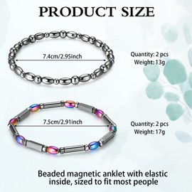 Herdear 4 Pcs Magnetic Hematite Ankle Bracelets for Women Men Beaded Magnetic Anklets Bracelets Energy Anklets Foot Jewelry Ankle Chain, 2 Styles