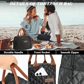 LOKASS Lunch Bag for Women/Men-Insulated Adults Lunch Box with Front Pocket- Small Cute Lunch Tote for Work-Reusable Cooler Bag for Office Picnic Beach or Travel