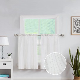 SXZJTEX - Cortinas transparentes para sala de estar, paneles bohemios con bolsillo para barra de algodón, 27 pulgadas de ancho x 36 pulgadas de largo, 2 unidades, blanco/gris plateado