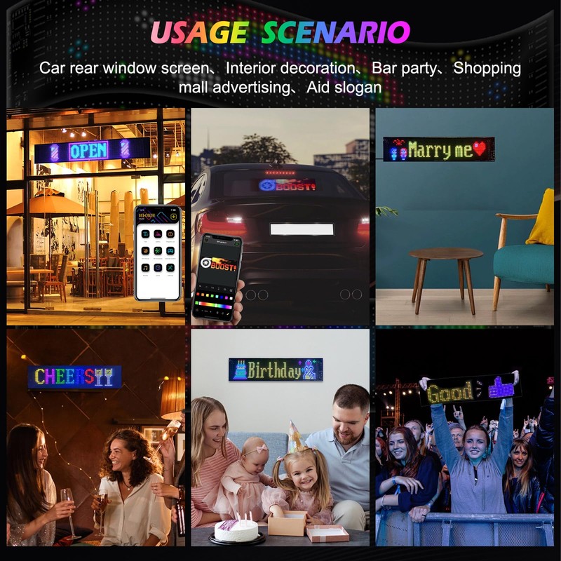 Gemsaya Car LED Sign,59.5 x 12 cm Flexible LED Matrix