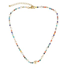 KELITCH Heishi Adjustable Strand Necklace Rainbow Beads Necklace Friendship Jewellery for Women, Pearl Rhinestone Crystal