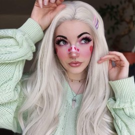 TANTAKO Long Platinum Blonde Wig with Small Deep Middle Part Lace Wavy White Blonde Lace Front Wig for Women Daily Synthetic Wig (364 Blonde)