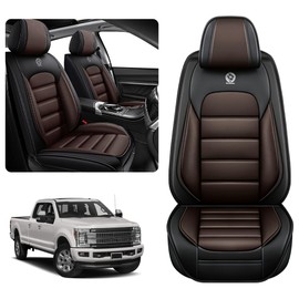 KNCY Pickup Seat Covers Custom Fit for Ford F350 2011-2025,Wear Resistant Seat Cover for Four Seasons, Waterproof Leather Seat Cover(Front Seats/Black&Coffee)