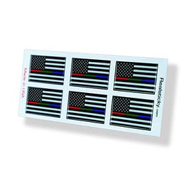 Mini Red Blue Green Line USA American Flag Sticker RGB Police Fireman Military Vehicle License Plate Car Tag 6 Pack Decal Graphic Sheet