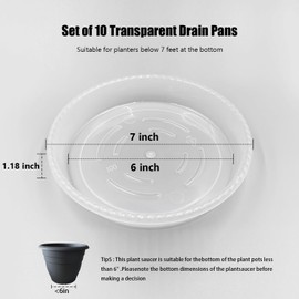 RooTrimmer 10 Pack Plant Saucer 7 Inch Clear Plant Trays for Pots Thickened Transparent Plant Saucer Tray Indoor and Outdoor Pot Saucer