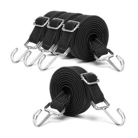 Pack of 4 Adjustable Elastic Straps with Hooks, 1 m Rubber Expander Elastic Band, Wide Luggage Tensioner, for Bicycle, Motorcycle, Transporter (Black)
