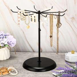 Barydat 2 Pcs Rotating Jewelry Display Stand, Black Metal Adjustable Height Jewelry Organizer with 8 Hook Multipurpose Accessory Holder Display Rack for Craft Shows Retail Collection