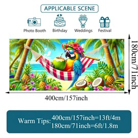 HOMETITUTE 13x6ft Hello Summer Garage Door Cover Summer Backdrop Tropical Beach Fruit Parrot Banners Hawaiian Decoration for Pool Party Indoor Outdoor House Wall Background Decor