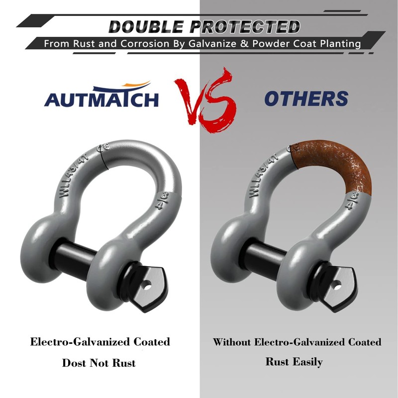 AUTMATCH D Ring Shackle 3/4" Shackles (2 Pack) 41,887Ibs Break