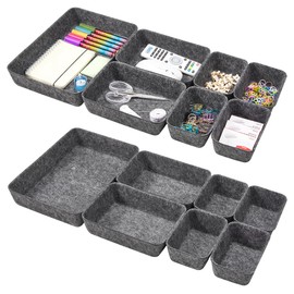Eurhomewit Schubladen Organizer Filz, 14 Stück Schubladeneinsatz Büro Schubladen Ordnungssystem, Schminktisch Organizer für Schublade, Büro & Home Aufbewahrungsbox Organiser, Dunkelgrau