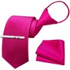 Barry.Wang Hot Pink Boys Tie School Pre-Tied Kid Necktie Handkerchief
