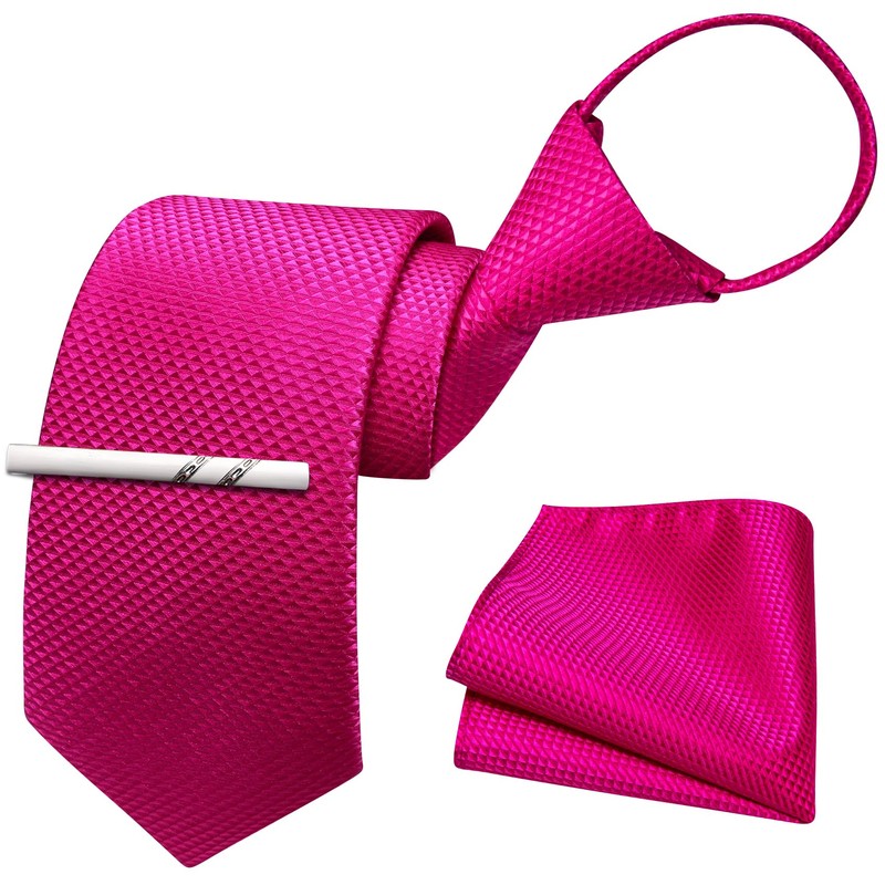 Barry.Wang Hot Pink Boys Tie School Pre-Tied Kid Necktie Handkerchief