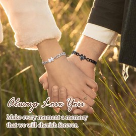 Matching Bracelets for Couples - Long Distance Relationship Gifts Stainless Steel Couple Bracelets for Women Men, His Hers Bracelets for Boyfriend Girlfriend Husband Lover Valentine's Day Promise Gift
