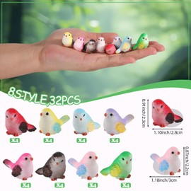 WEWAYSMILE 32 Pcs 8 Styles Mini Resin Birdie Figurines - Miniature Animal Suitable for DIY Garden Home Room Decoration (Sparrow)