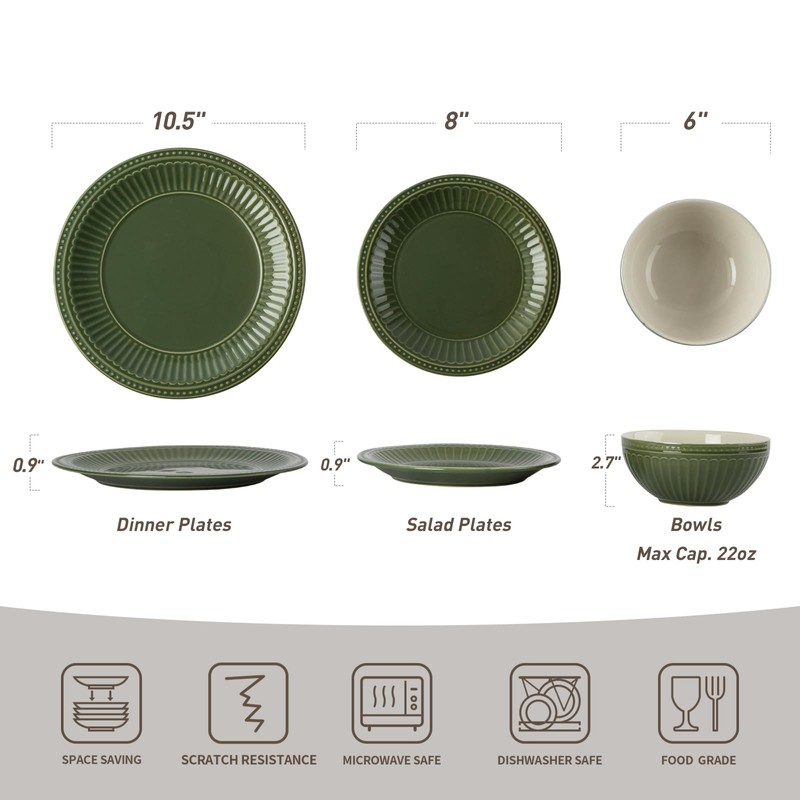 Famiware Garden Plates and Bowls Set, 12-Piece Dishes Set for