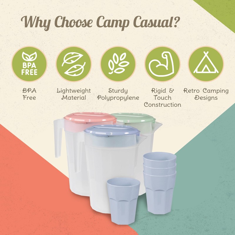 Plastic Pitcher Set - 1 Pitcher with Lid & 4