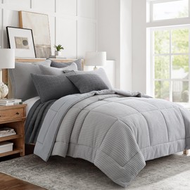 Levtex Home - Mills Waffle Grey Pewter Comforter Set - Full/Queen Comforter + Two Standard Pillow Cases - Grey Pewter Waffle Weave - Comforter (90 x 94in.) and Pillow Case (26 x 20in.) - Cotton