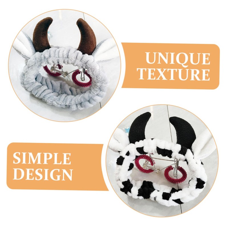 NOLITOY 2pcs Cow Print Skincare Headbands Fluffy Makeup Hair Bands