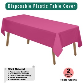 Hot Pink Plastic Tablecloths 2 Pack Fuchsia Disposable Table Covers 54 x 108 Inch Bridal Magenta Shower Party Tablecovers PEVA Cerise Table Cloths for BBQ Birthday Wedding's 8 ft Rectangle Table Use